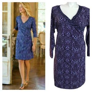 Soft Surroundings size 1X Lovely Purple Women's Dress Animal Print Faux Wrap